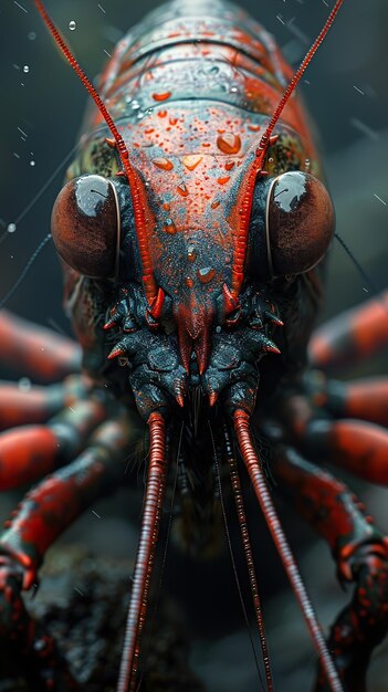 a close up of a lobster with a sign that says  the name of the sea