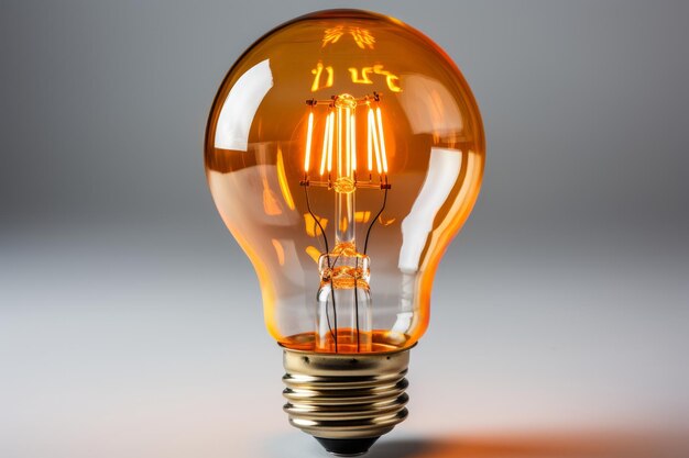 Close up of a luminous light bulb on a simple white background for clear focus and emphasis