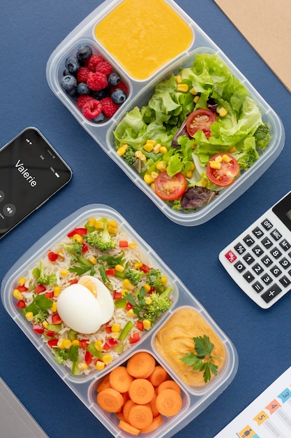 Close up on lunchboxes with delicious food