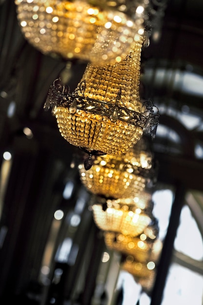 Close up of luxurious chandeliers