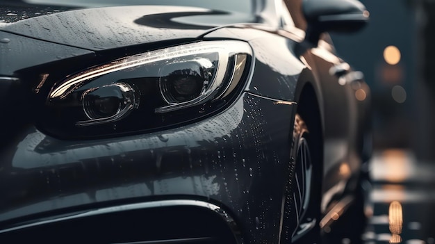 Close up luxury car under rain Generative AI