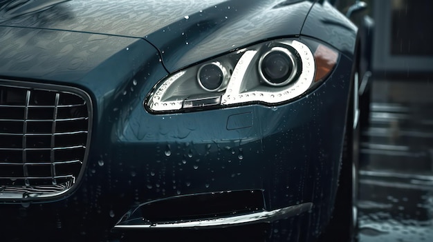 Close up luxury car under rain Generative AI