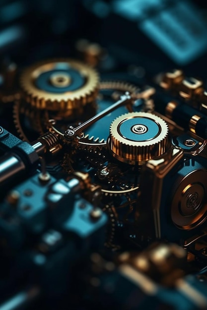 A close up of a machine with gears and the word machine on it