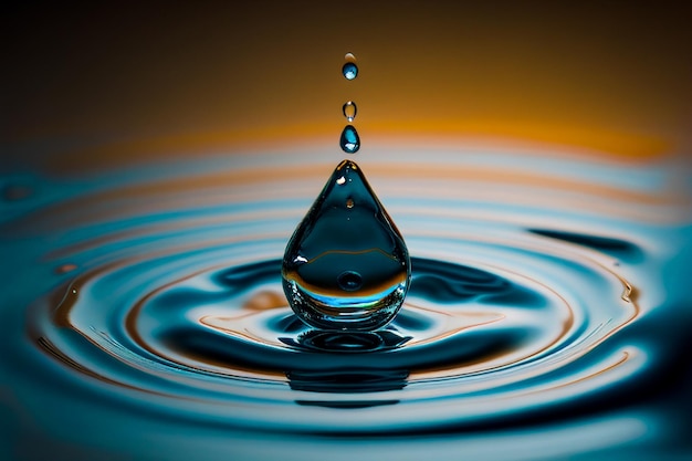 Close up macro beauty colors water drop with splash and water waves background.