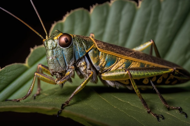 Close up macro image of an Onbu batta Atractomorpha lata grasshopper perched on a leaf