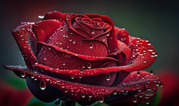 Close up macro photography of red rose with water droplets after rain