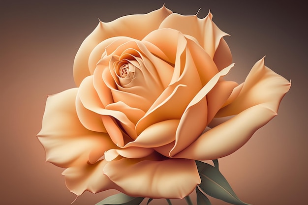 Close up macro picture shows a large apricot colored rose flowerhead with a subtle pink gradient