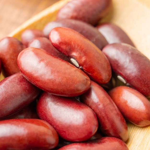 Close up,macro red beans in  wooden spoon