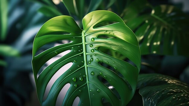 Close up macro shot monstera plant leaf Generative AI