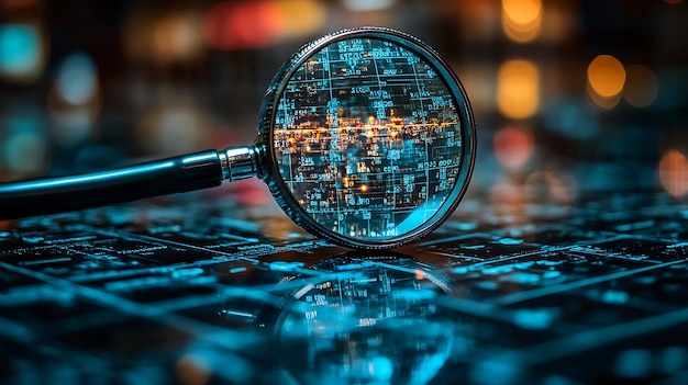 Photo a close up of a magnifying glass on a keyboard