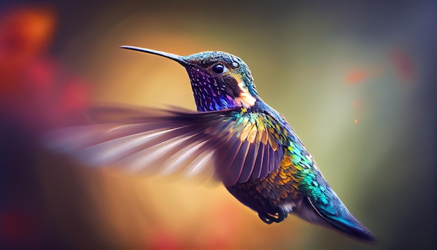 Close up of majestic hummingbird flying scene generative AI