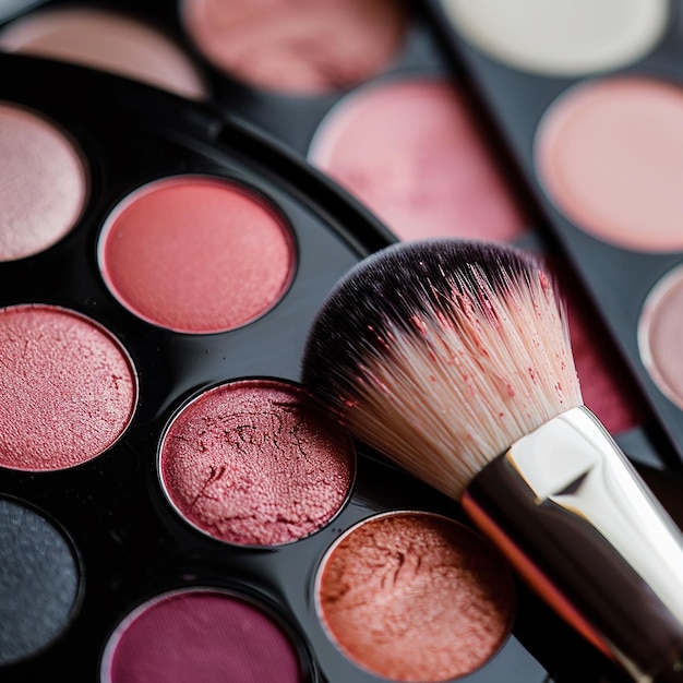 Photo a close up of makeup palettes with blush colors highlighting the soft and warm hues on circular pal