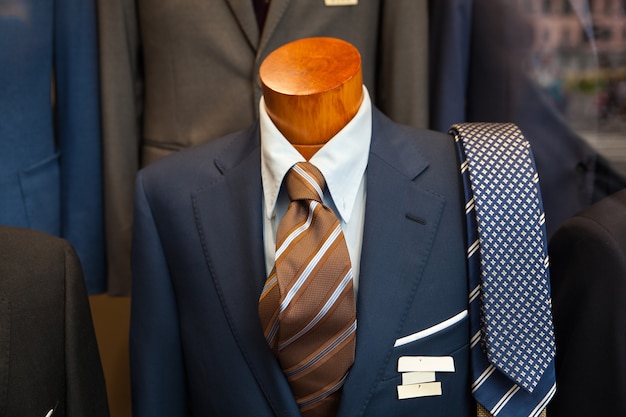 Close up of male suit exposed in the clothes shop