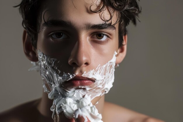 Close up of man applying shaving cream