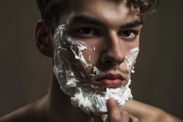 Close up of man applying shaving cream