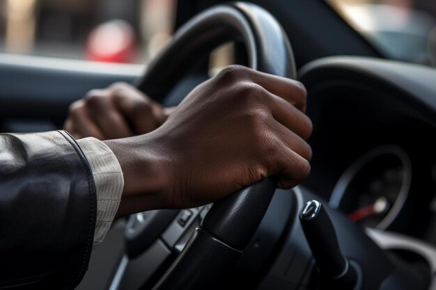 Close up man driving car