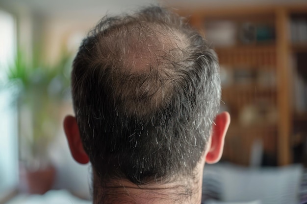 Close up Man with little hair due to alopecia or hair loss Isolated on white background