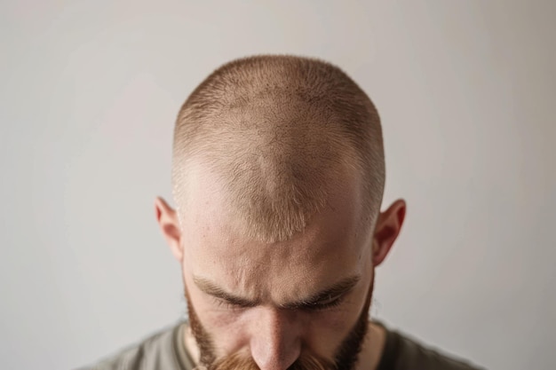 Close up Man with little hair due to alopecia or hair loss Isolated on white background