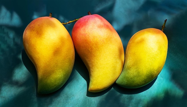 Photo close up mangoes on the blue table