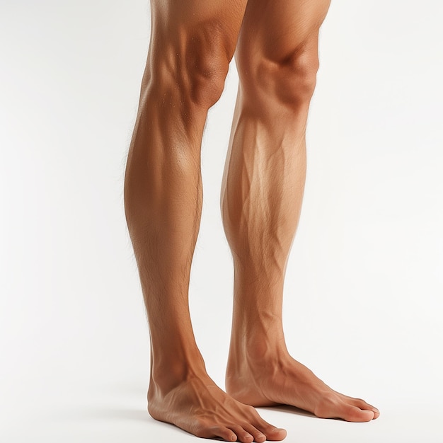 Photo a close up of a mans legs with a white background