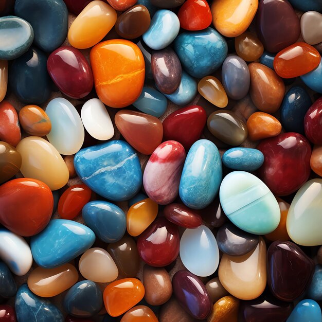 Photo a close up of many colorful rocks with a red one