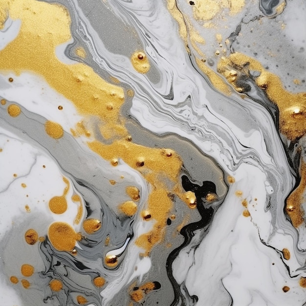 A close up of a marble surface with gold paint and a black and white background generative ai