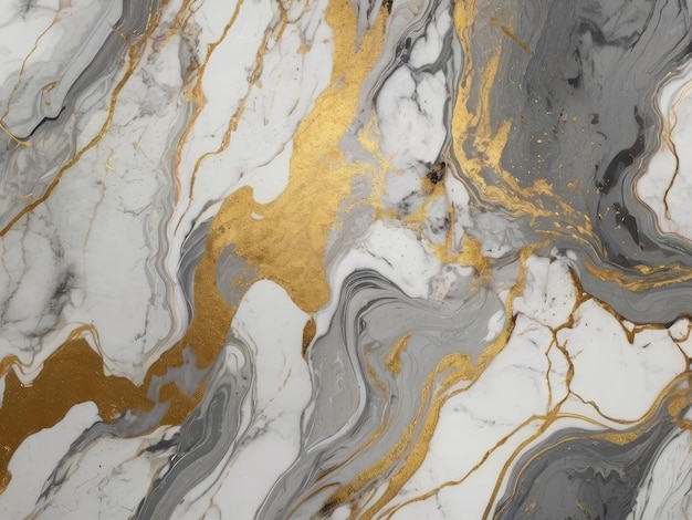 a close up of a marble with a gold and white pattern