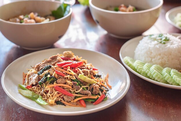 Close-up of meal served on table