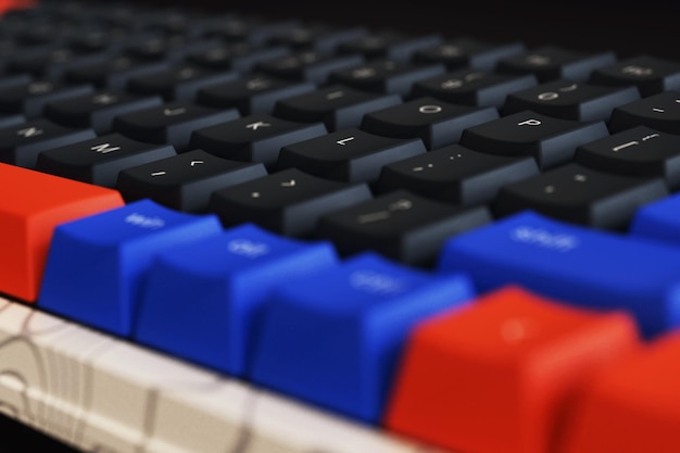 Close up mechanical keyboard on black background