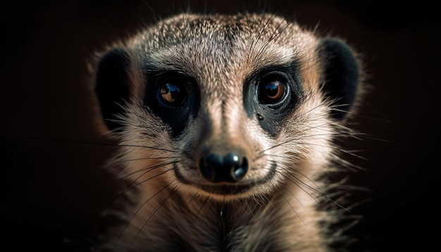 A close up of a meerkat's face