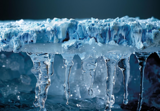 Photo a close up of a melting ice cap with rivulets of water running down its sides