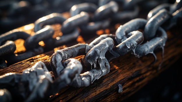 close up of a metal chain chain with links a background with a heavy metal chain