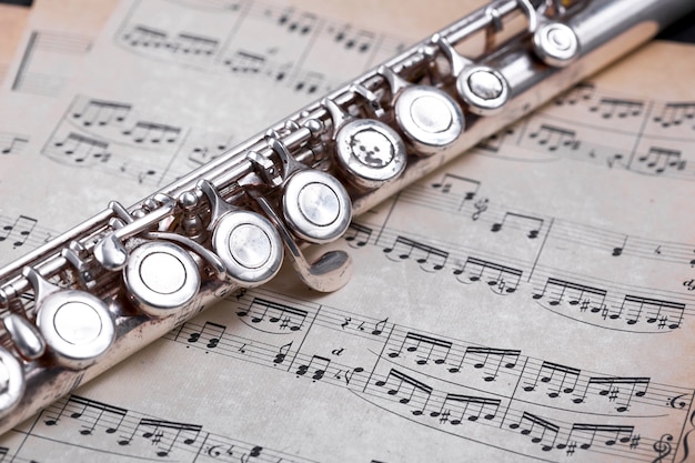 Close up of metal flute