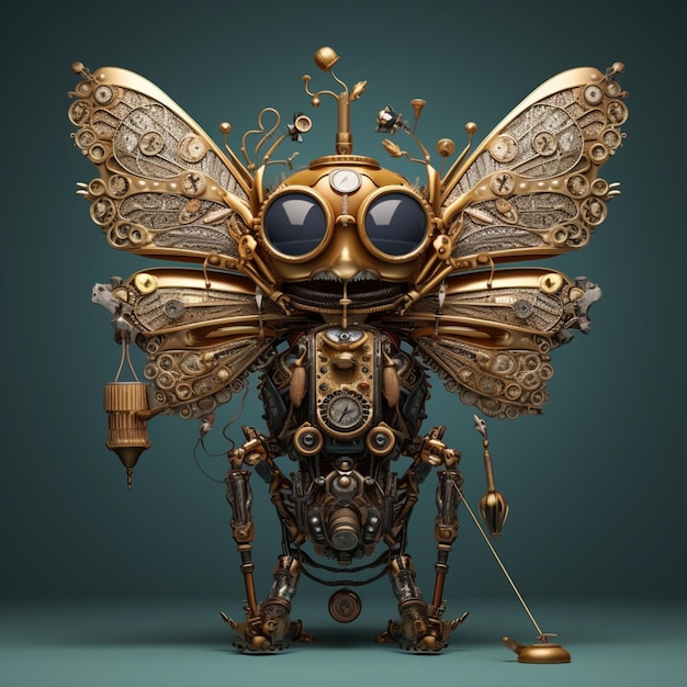 A close up of a metal insect with a clock on its back generative ai