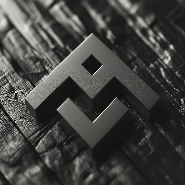 A close up of a metal letter e on a wooden surface