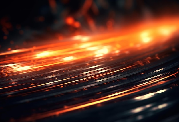 A close up of a metal record with the light shining on it.