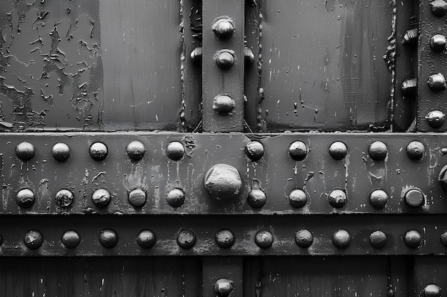 A close up of a metal structure with rivets