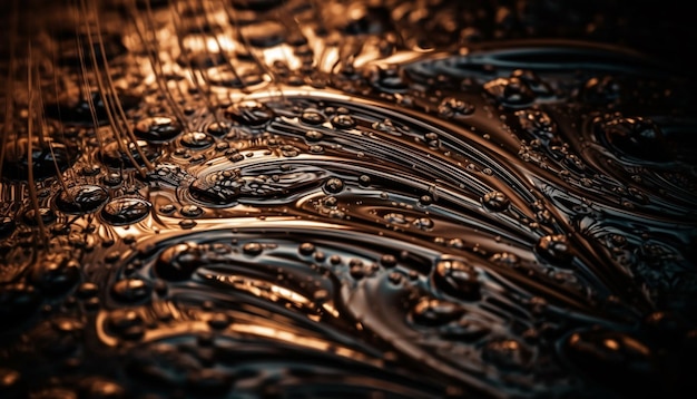 A close up of a metal surface with a pattern of gold and black.