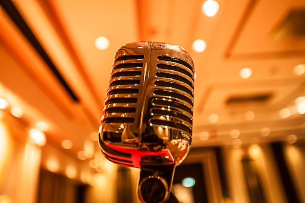 Close-up of microphone in illuminated room