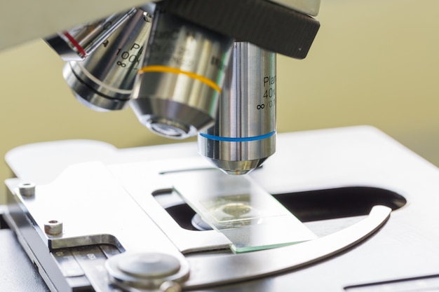 Close up of microscope at the blood laboratory