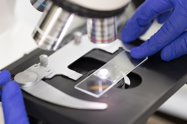 Close up of microscope at the blood laboratory