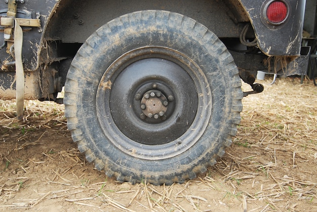 Close up of a military vehicle wheel