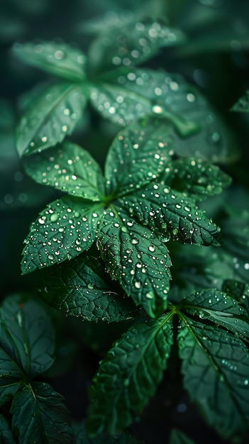 a close up of mint leaves with water drops on them