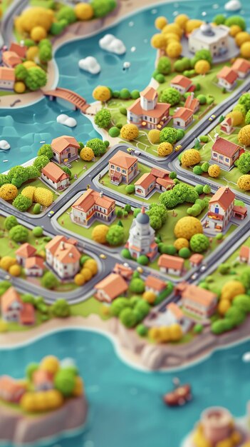 a close up of a model of a town with a river and a bridge generative ai