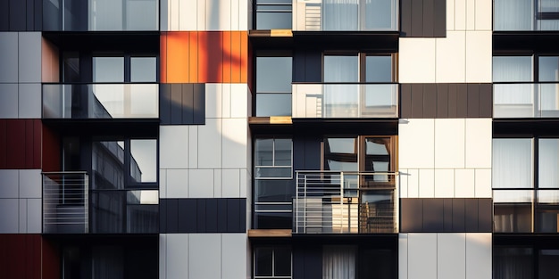 Close up of a modern residential building facade sleek design clean lines and advanced materials creating a contemporary look AI Generative AI