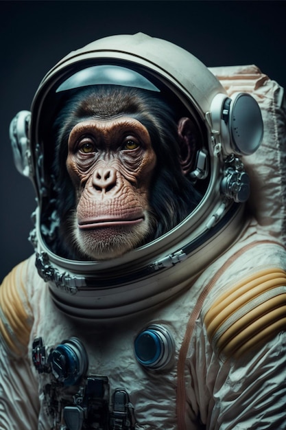 Close up of a monkey in a space suit