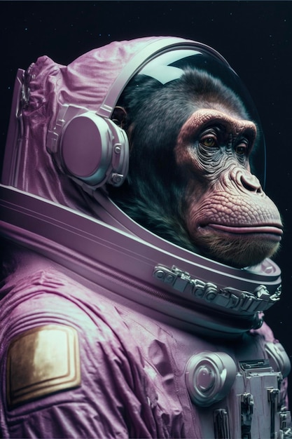 Close up of a monkey in a space suit