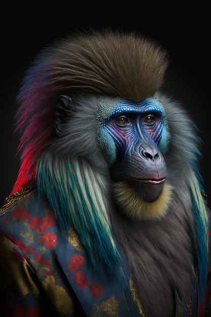 Close up of a monkey wearing a costume