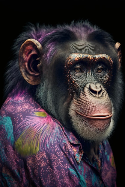 Close up of a monkey wearing a shirt