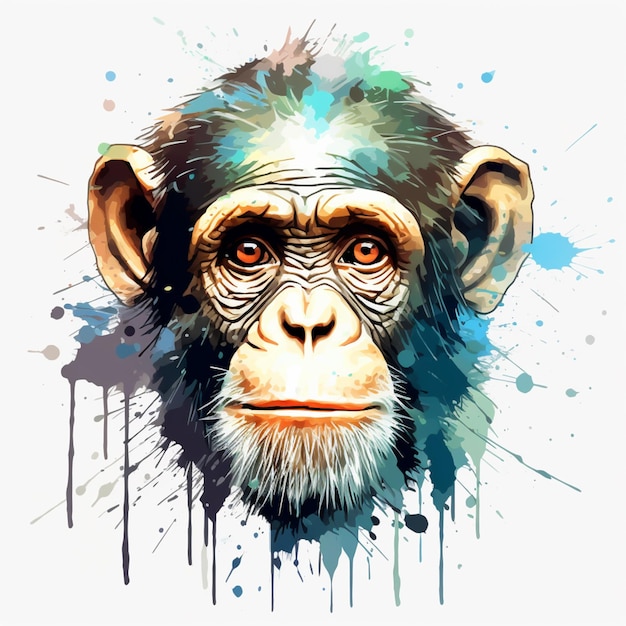 a close up of a monkeys face with a paint splattered background generative ai